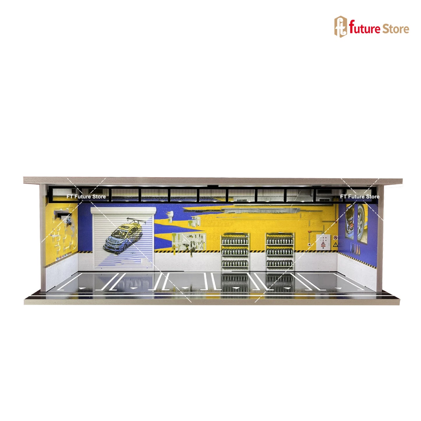 1:64 Scale Garage Scene Model with Lights – Assembled Parking Lot Diorama for Miniature Car Display