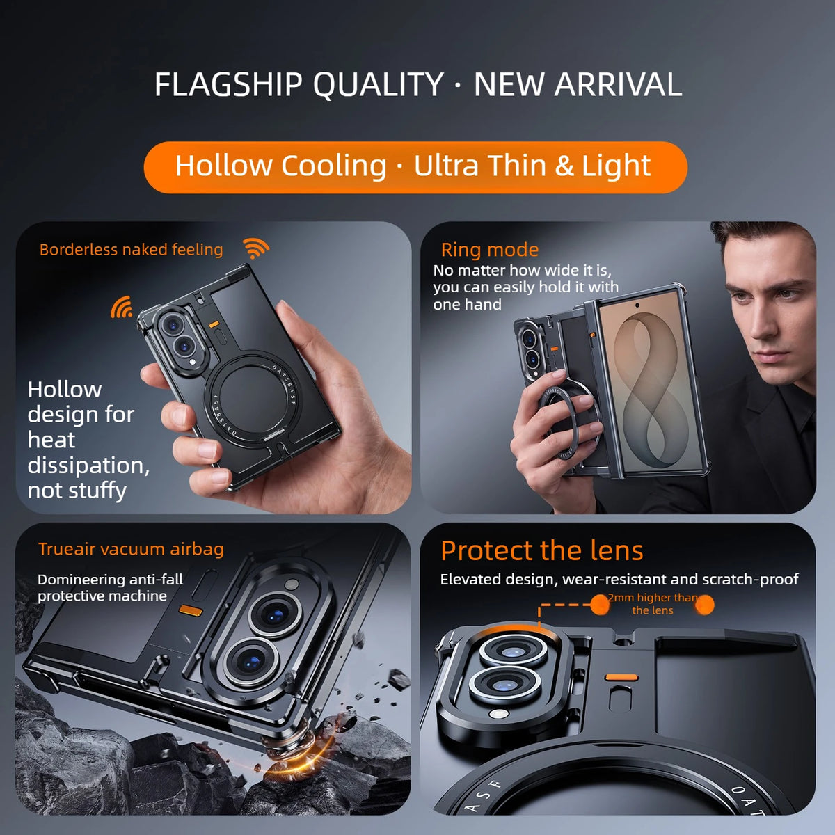 Samsung Galaxy Z Fold 8 Frameless Aluminum Case - 360° Rotating Magnetic Stand Minimalist Full-Cover Phone Shell