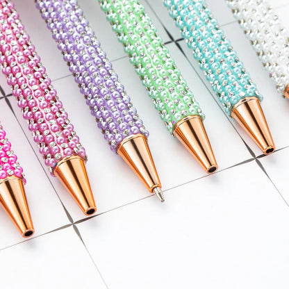 Lytwtw Pearl Rhinestone Ballpoint Pen – Luxury Rose Gold Metal Pen for Wedding, School & Office Supplies