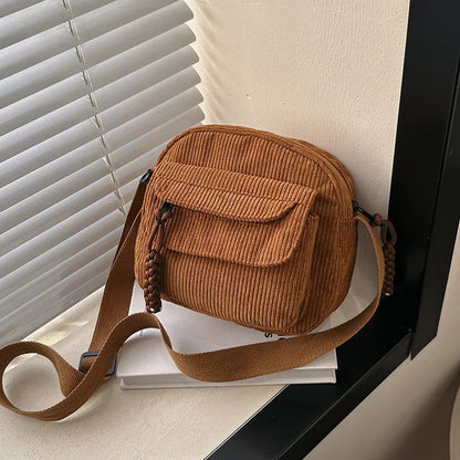 Corduroy Women's Small Shoulder Bag - Cute Crossbody Tote for Teen Girls, Korean Harajuku Style Messenger Bag
