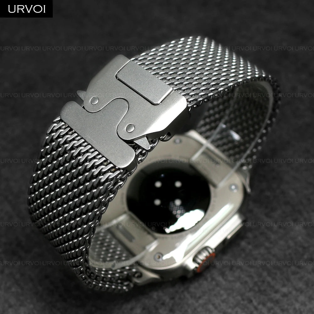 URVOI Stainless Steel Mesh Band for Apple Watch Ultra 2/1, Series 10/9 – 316L Secure Parachute Buckle, 46/49mm