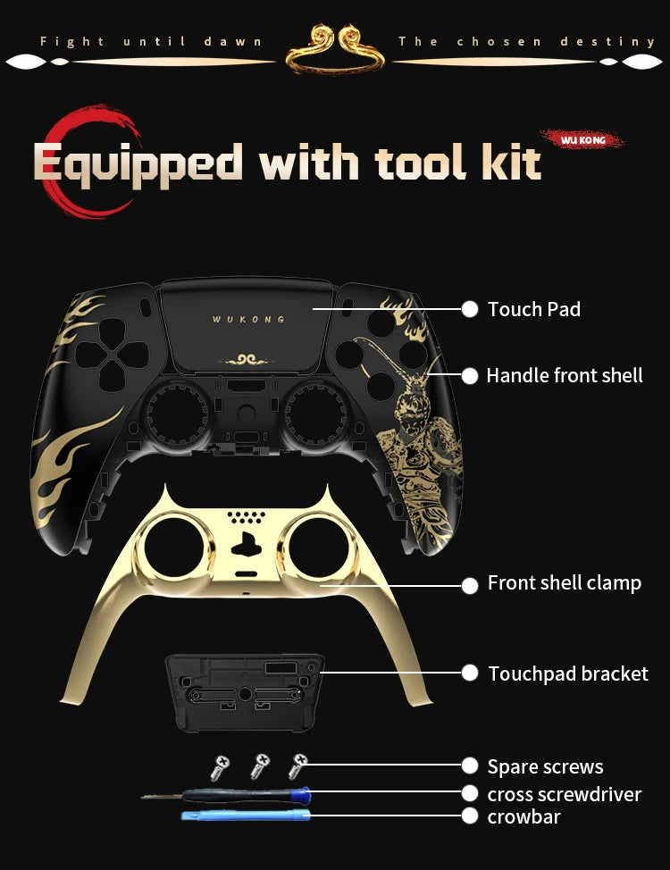 PS5 Controller Case — Limited Edition Gold Wukong Touchpad Front & Backplate Replacement Cover for BDM-010 Gamepad