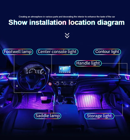 10/14/18-in-1 LED Car Ambient Lights – 213 64 Color RGB Bluetooth Rainbow Acrylic Strips, Atmosphere Lamp Kit 12V