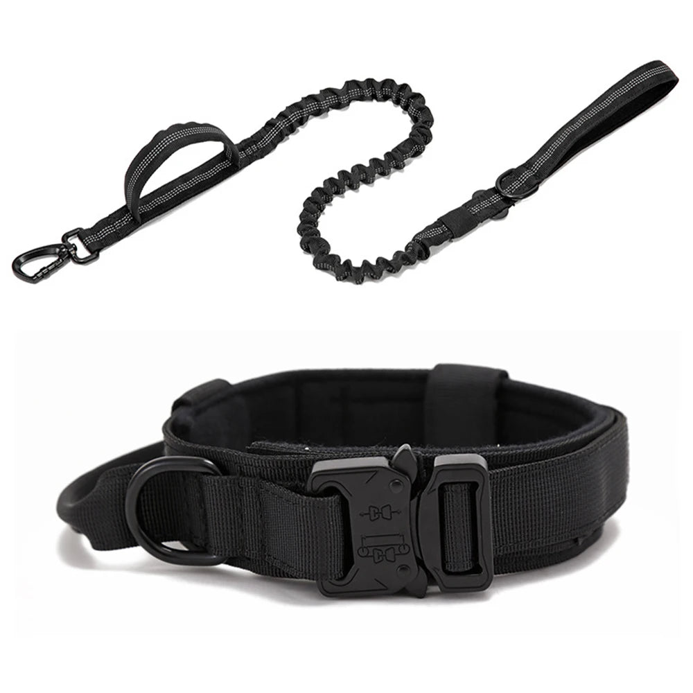 Durable Nylon Pet Dog Collar & Leash Set – Reflective Tactical Training Collar for Large Dogs