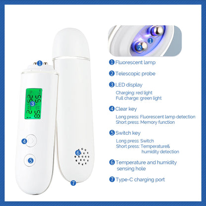 Skin Tester Analyzer - Moisture, Oil Content, Elasticity, and Age Test Meter with Fluorescent Agent Detector