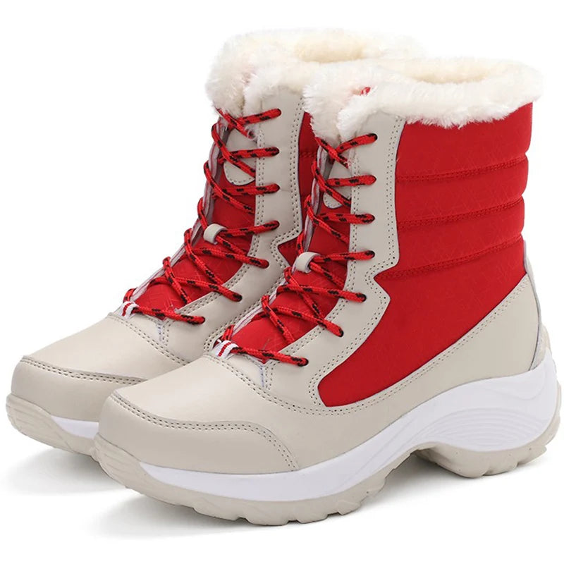 Women’s Winter Boots 2025 – Fur-Lined Snow Boots with Heels, Platform Shoes for Women, Botas Mujer in White & Black