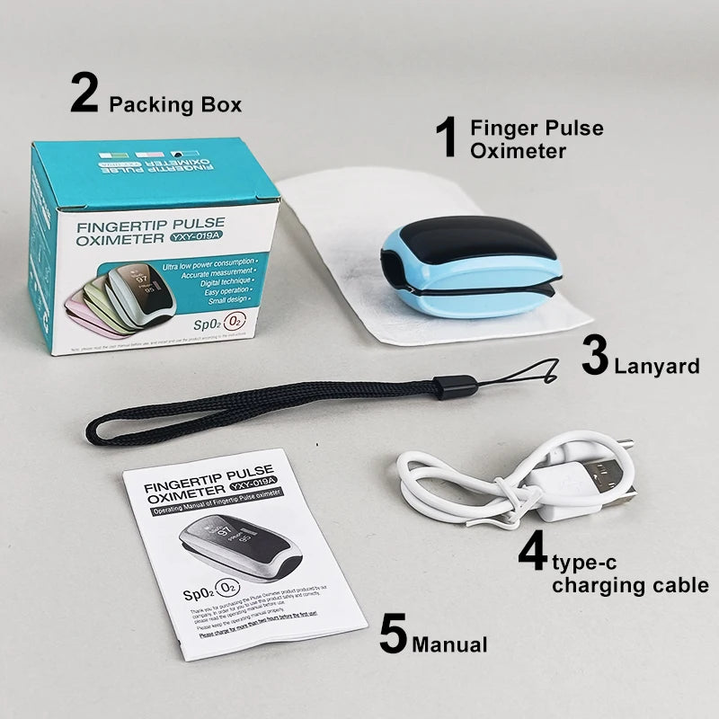 Rechargeable Finger Pulse Oximeter – SpO2 Blood Oxygen Saturation Monitor with Heart Rate and Rate Measurements, LED Display