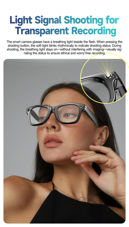 2025 Smart Glasses — Bluetooth Camera, Video Recording, AI Photo Recognition, 100+ Language Translation, Music Player for Men and Women