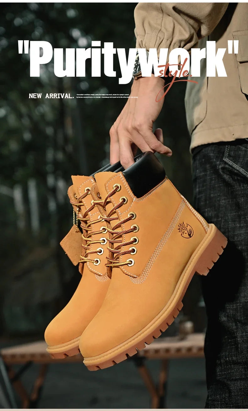 High Top Leather Boots for Men & Women – Fashion Lace-Up Outdoor Sneakers, Non-Slip Casual Ankle Shoes for Couples