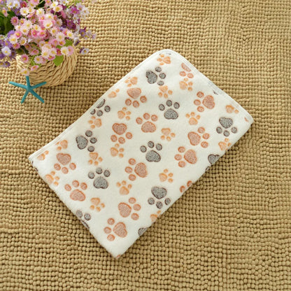 Flannel Pet Blanket - Cute Paw Print Mat for Warm Comfortable Dog & Cat Puppy Kitten Bedding