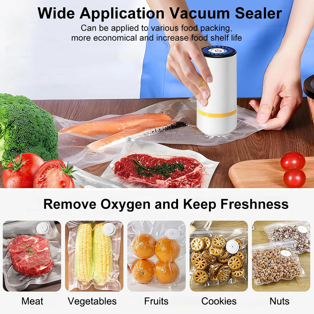 Portable Electric Vacuum Sealer Pump with Reusable BPA-Free Zipper Vacuum Bags – Handheld Food Storage Sealing Kit
