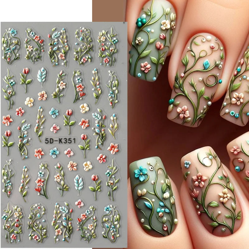 5D Daisy Nail Stickers - Embossed Spring Floral Self-Adhesive Decals for Acrylic Nail Art & DIY Manicure Decoration