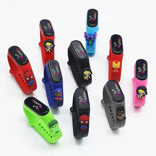 Kids’ Fashion Mickey & Spiderman Watch — Girls’ Electronic LED Sports Bracelet, Touch Screen Waterproof Kids Watch