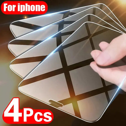 4-Pack Tempered Glass Screen Protector - Full Coverage Protective Film for iPhone 6–17 Series & Pro Max Models