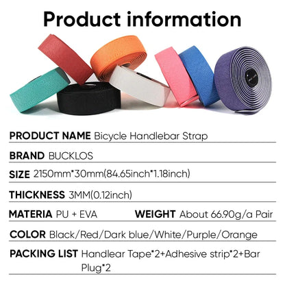 BUCKLOS Road Bike Handlebar Tape – PU Shock-Absorbing Anti-Slip Wrap with Bar End Plugs for Cycling