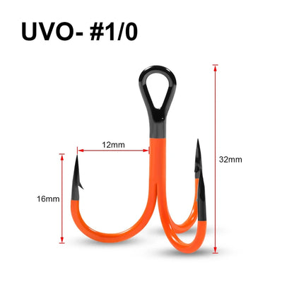 Spinpoler Flame Treble Fishing Hook – UV-Active Violet Paint, 2X Strong Hi-Carbon Steel for Soft Bait & Swimbait Tackle, #1, #1/0, #2/0