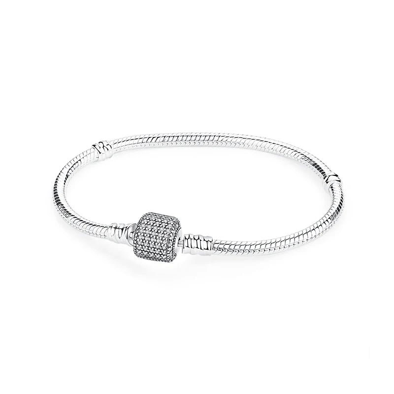 925 Sterling Silver Love Heart Charm Bracelet – Rose Gold Snake Chain Bangle for Women | DIY Luxury Bead Jewelry Accessories