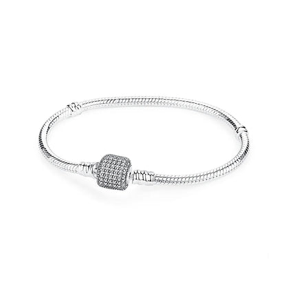 925 Sterling Silver Love Heart Charm Bracelet – Rose Gold Snake Chain Bangle for Women | DIY Luxury Bead Jewelry Accessories