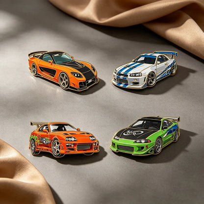 Sports Car Enamel Pins 4-Piece Set - Cartoon Lapel Brooches for Backpacks, Clothing and Fashion Accessories