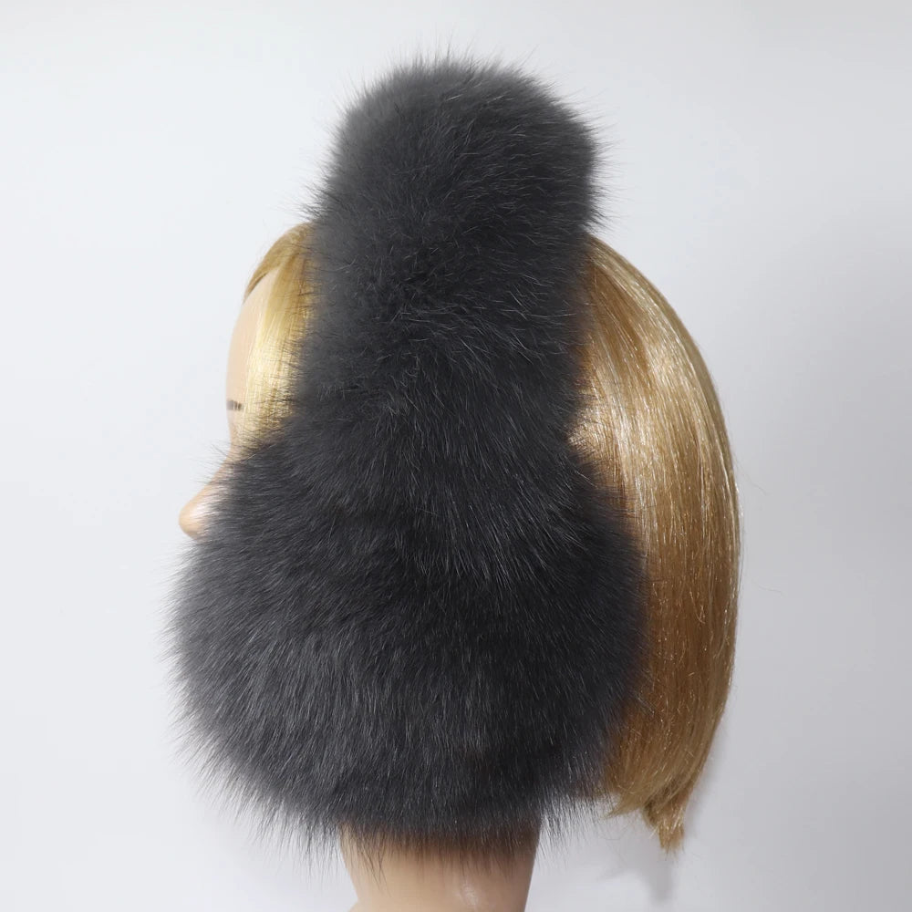 Real Fox & Raccoon Fur Earmuffs – Warm Winter Ear Warmer for Women and Girls, Plush Genuine Fur Accessory