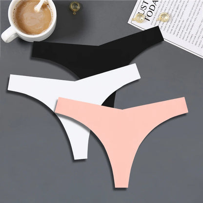 FINETOO 3PCS Women’s Ice Silk Seamless V-Waist Thongs — Low Rise Sport Panties, 10 Solid Colors, Breathable G-String