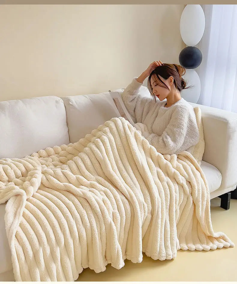 Solid Color Rabbit Plush Blanket - Office Nap Shawl, Air Conditioning Blanket & Sofa Cover