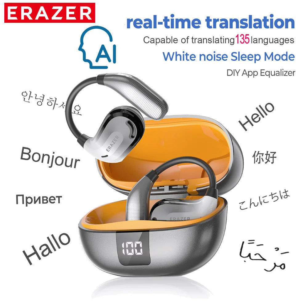 ERAZER XT66PRO Bluetooth Earphones – ASMR Wireless Headset with AI Translator, DIY App Control, 13-Hour Battery & Display
