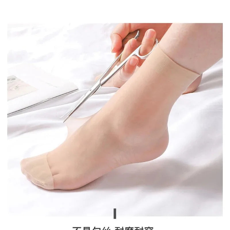 10–50 Pairs Transparent Summer Socks – Ultrathin Nylon Ankle Socks for Women, Elastic Crystal Silk Short Meias