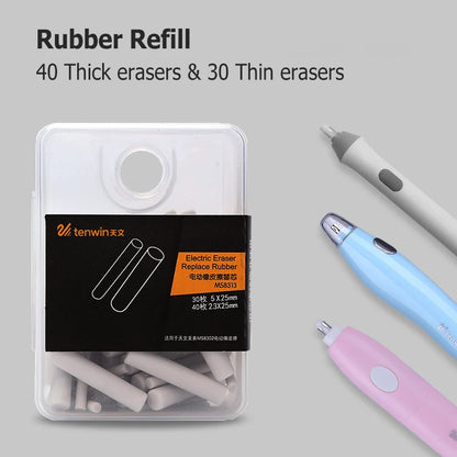 Electric Eraser Kit – Thick & Thin Replaceable Rubber Tips, Low Crumb Precision Erasing Korean School Supplies