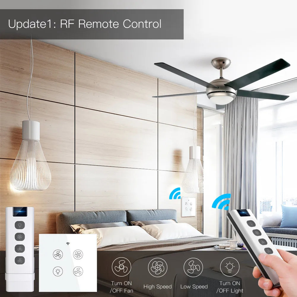 WiFi RF Smart Ceiling Fan Light – 2/3 Way Control, Speed Control, Smart Life/Tuya App, Alexa & Google Home Compatible