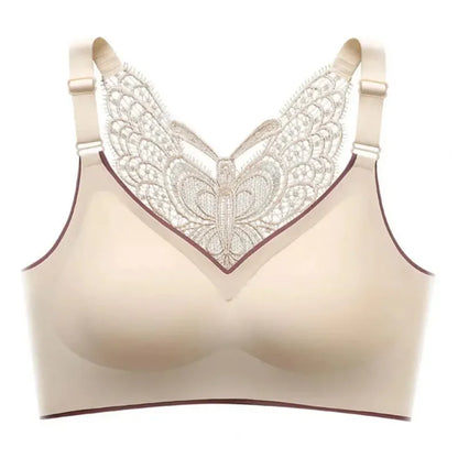 Padded Seamless Butterfly Lace Sports Bra – Push Up Shockproof Women’s Bralette, Comfortable Beautiful Back Support Tank Top Underwear