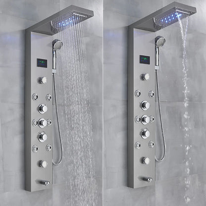LED Light Bathroom Shower Faucet Set - Rainfall Shower Panel System with Temperature Display, Water Mixer Tap, and SPA Massage Feature