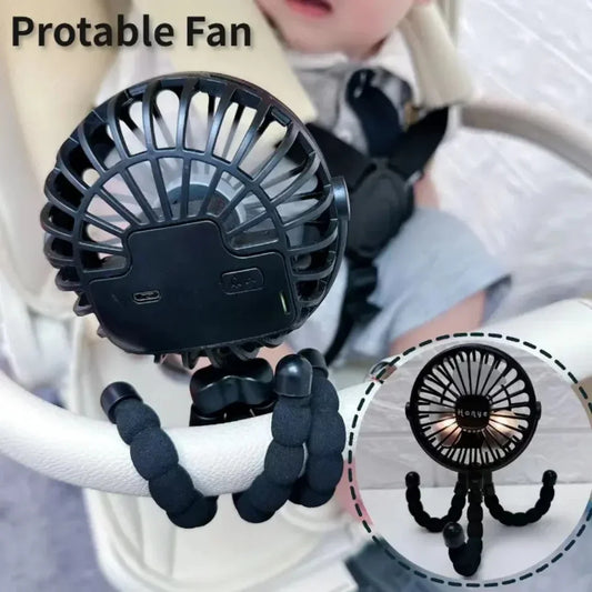 Baby Stroller Fan — Handheld Rechargeable USB Bladeless Mini Folding Fan, Silent Portable Neck & Table Cooler