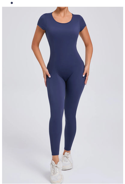 Women’s One-Piece Padded Backless Yoga Romper – Quick-Dry Workout Bodysuit & Sports Jumpsuit
