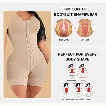 High Compression Bodysuit Shapewear: Fajas Girdles with Bust Brooches for Slimming Sheath - Daily & Post-Surgical Use for Women's Belly