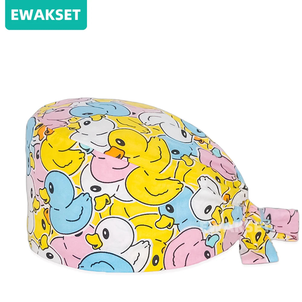 Unisex Soft Scrub Cap – Cartoon Print Surgical Hat for Men and Women, Operating Room Nursing Accessories