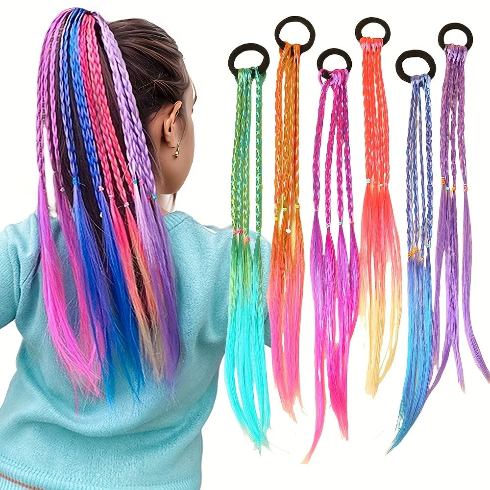 6-Piece Bohemian Wig Braid Hair Ties - Multicolor Sweet Hair Accessories for Girls