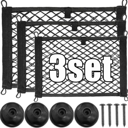 Car Storage Net Bag Organizer with Screws – Elastic Mesh Cargo Pocket Holder for Auto, Rear Trunk & Boat Storage