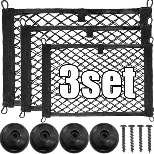 Car Storage Net Bag Organizer with Screws – Elastic Mesh Cargo Pocket Holder for Auto, Rear Trunk & Boat Storage