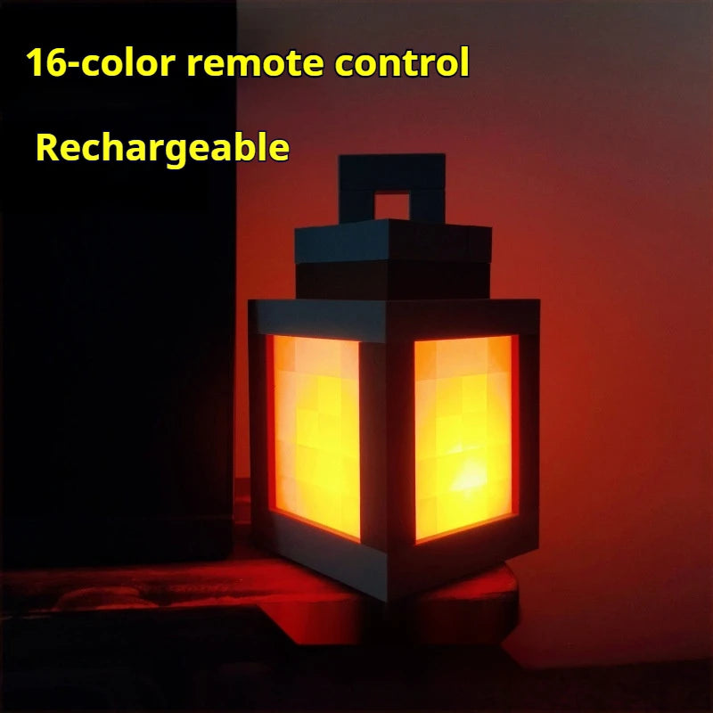 Luminous Pixel Lantern Nightlight – Rechargeable Bedroom Game Light for Kids, Home Decor Atmosphere Ornament