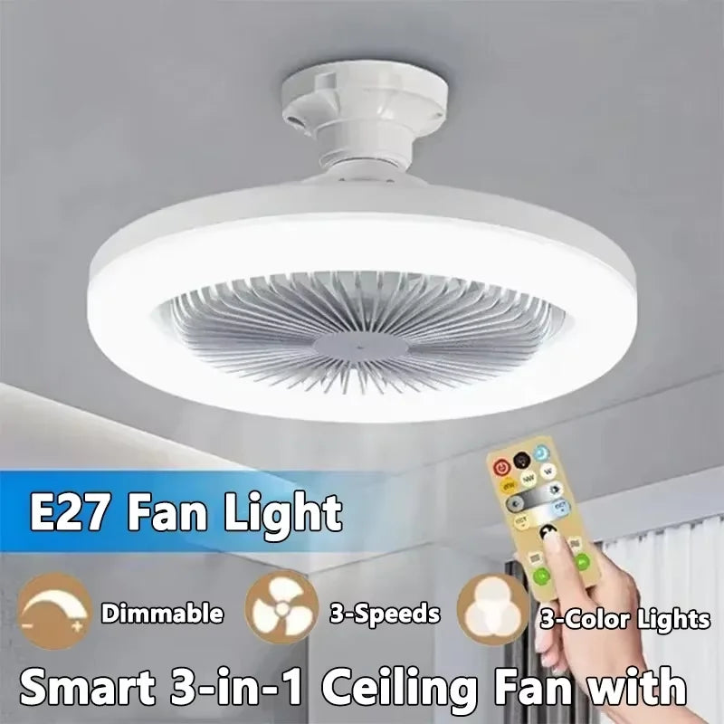 Smart 3-in-1 Ceiling Fan Light E27 Adapter - Remote Control Lighting Base for Bedroom & Living Room, 85-265V
