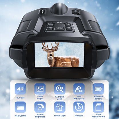 USB Rechargeable 4K Night Vision Binoculars — 600m Range, 8X Digital Zoom HD for Hunting, Camping & Boating