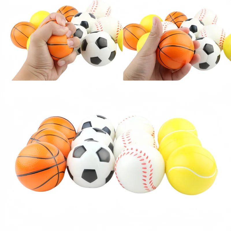 12pcs Soft Foam Sports Balls – Stress Relief Soccer, Basketball, Baseball & Tennis Toys