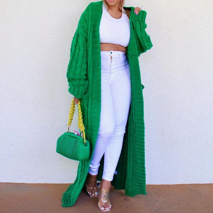 Knit Cardigan for Women – Long Green Crochet Jacket, Loose Long Sleeve Autumn/Spring Winter Sweater, 2023 Warm Jumper Coat