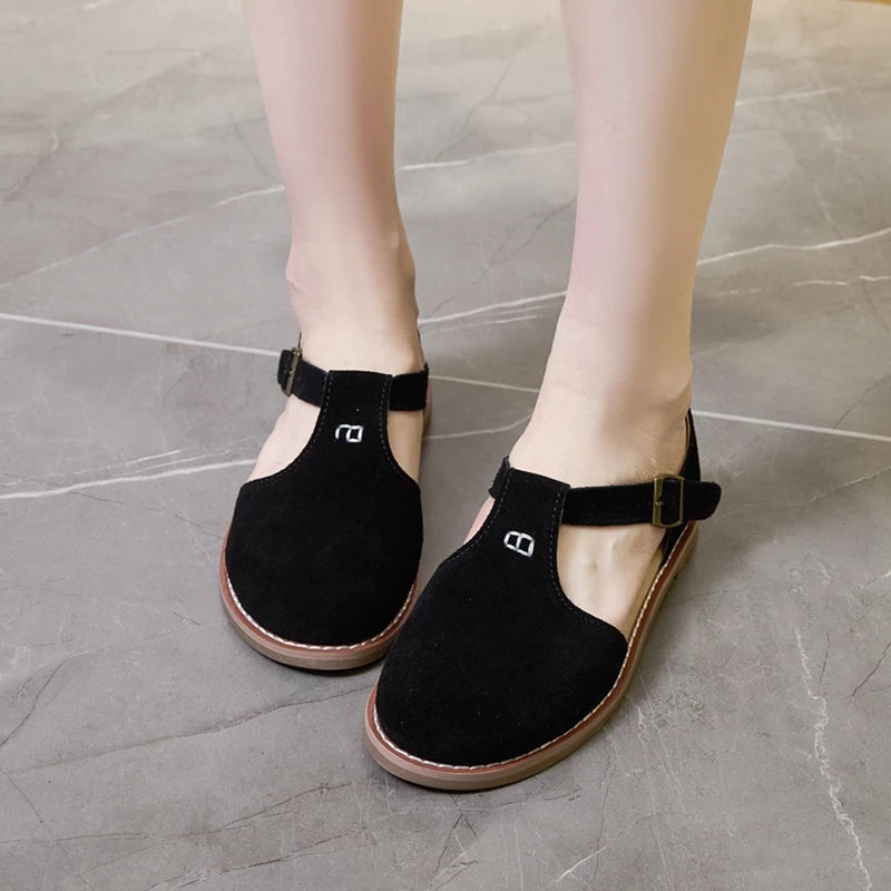 AIYUQI Women’s Retro Leather Sandals 2024 — Flat Sole Hollow Roman Style Summer Shoes