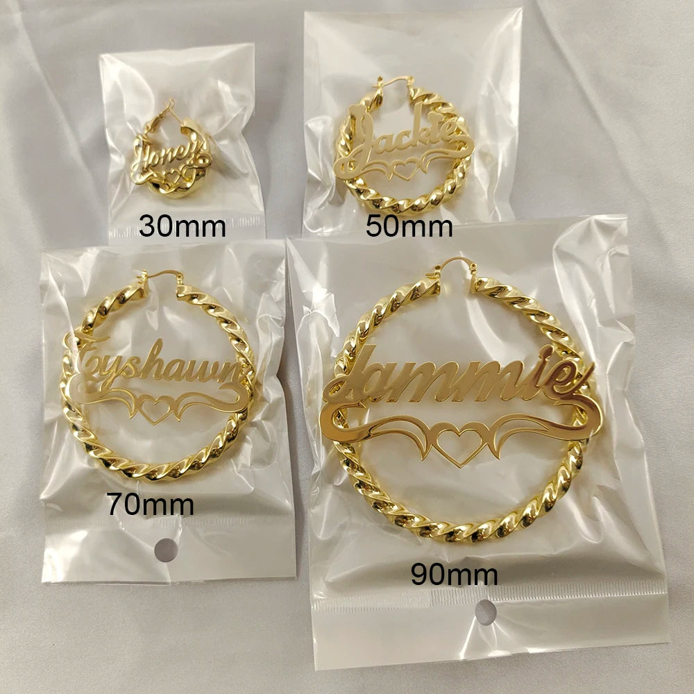 DODOAI Custom Twist Hoop Earrings – Bold Rope Earrings with Personalized Name for Women, Unique Jewelry