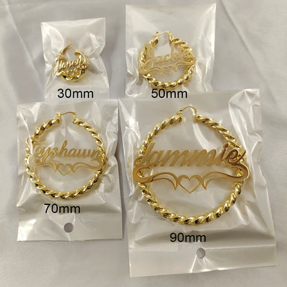 DODOAI Custom Twist Hoop Earrings – Bold Rope Earrings with Personalized Name for Women, Unique Jewelry