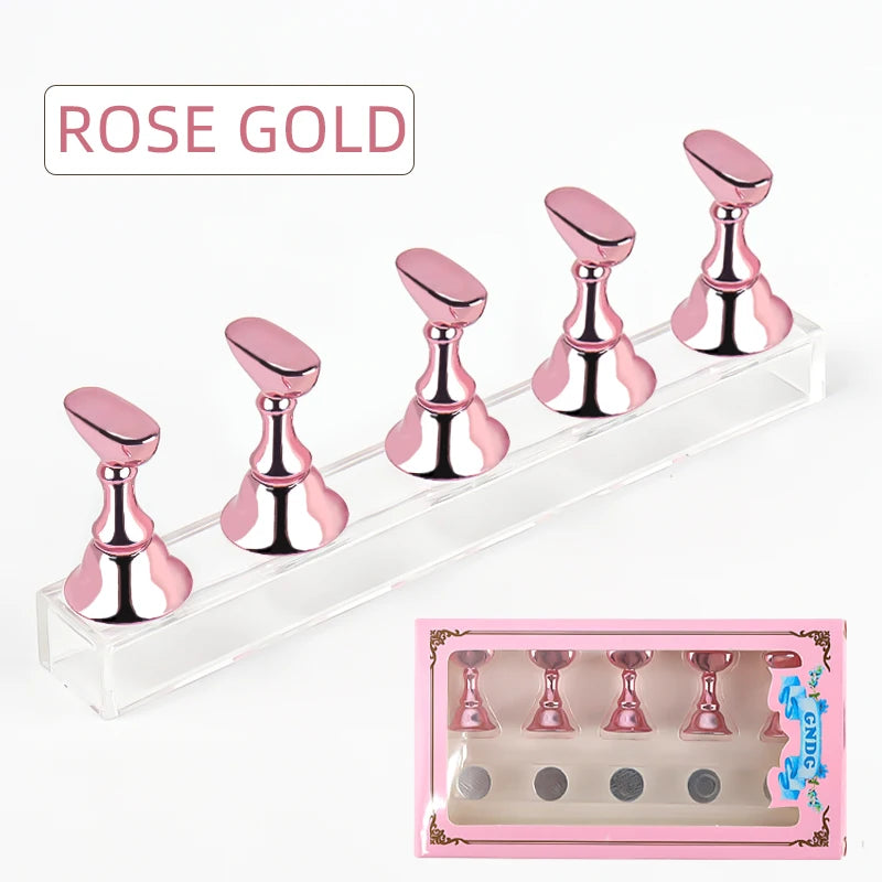 5PCS Magnetic Nail Tip Holders - Crystal Base False Nail Practice & Nail Art Display Stand