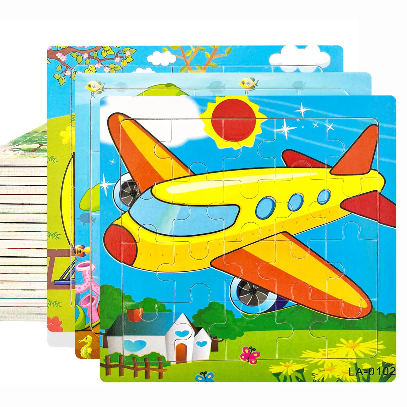 14.7cm Wooden Jigsaw Puzzle – Transportation & Marine Animal Educational Toy for Kids