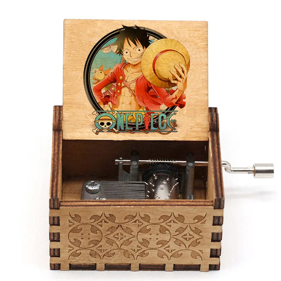 Antique Carved Wooden Hand Crank Music Box – Onepiece Figure, Perfect for Halloween & Christmas Birthday Gifts